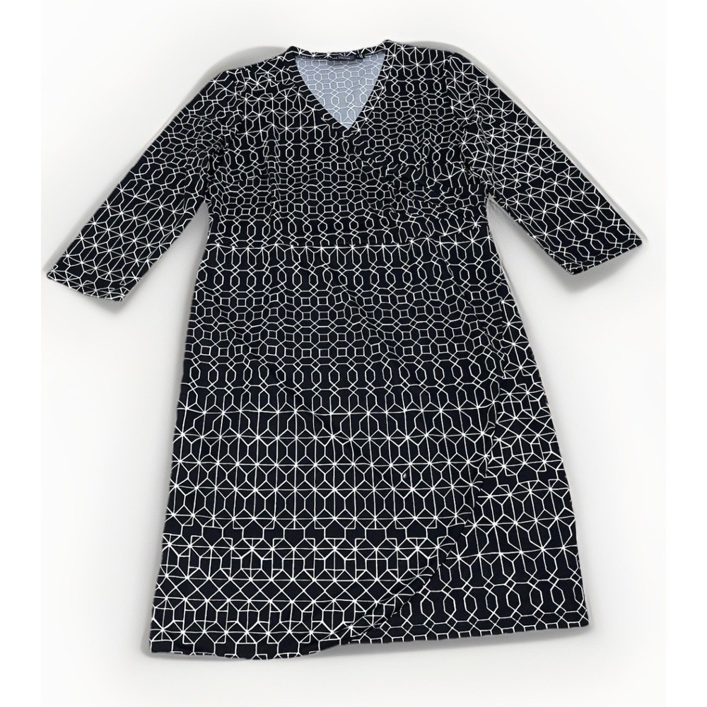 The Limited Dress Womens Large Geometric Faux Wrap 3/4 Sleeve‎ Black& White